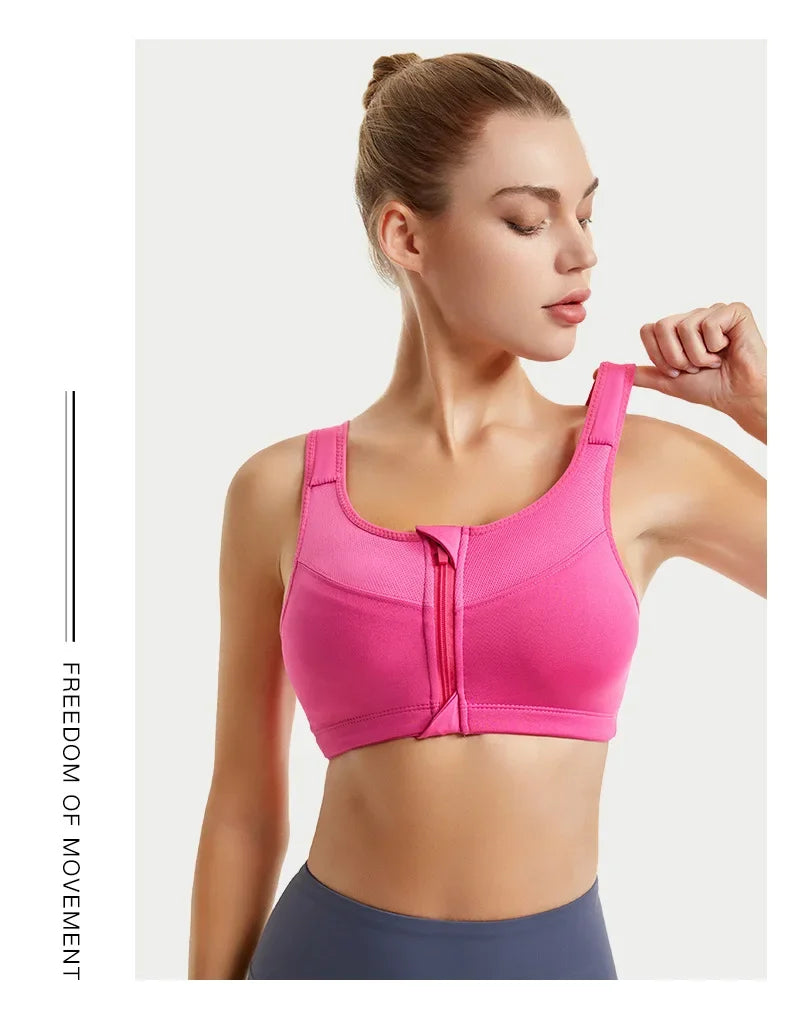 INTIMO SECRETS Women’s Shockproof Sports Bra – Front Zipper Yoga Vest