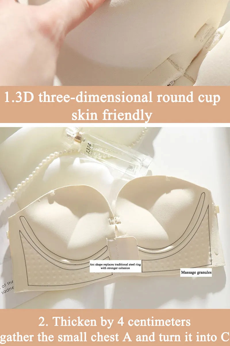 FINETOO 1PCS Women's Push-up Strapless Bras Front Buckle Brassiere Sexy Girls Small Chest Underwear Front Closure Sexy Bra