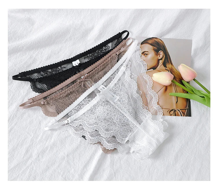 INTIMO SECRETS Adjustable Lace Thong - Sexy Transparent Half-Wrap T-Back