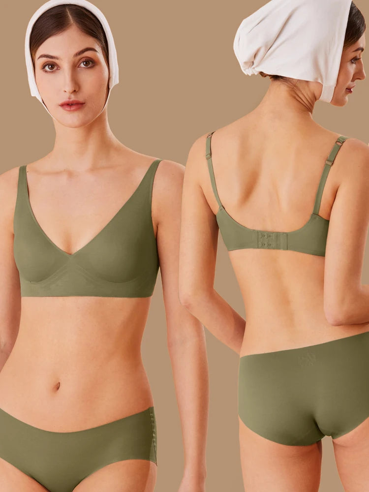 INTIMO SECRETS One-Piece Seamless Wireless Push-Up Bra Deep V Padded Bralette