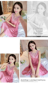 Summer Imitation Silk Nightgowns Women 2025 Sexy Sleepwear Nightwear Female  Spaghetti Strap Underwear Lace Breathable Homewear