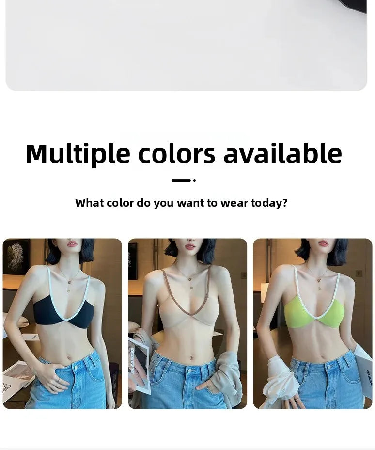 Women's Thin Summer French Style Sexy Deep U Shell Cup Bra Wireless Seamless Fashionable Underwear Comfortable Home Clothes