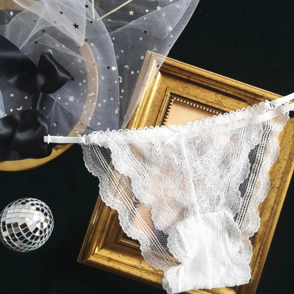 INTIMO SECRETS Adjustable Lace Thong - Sexy Transparent Half-Wrap T-Back