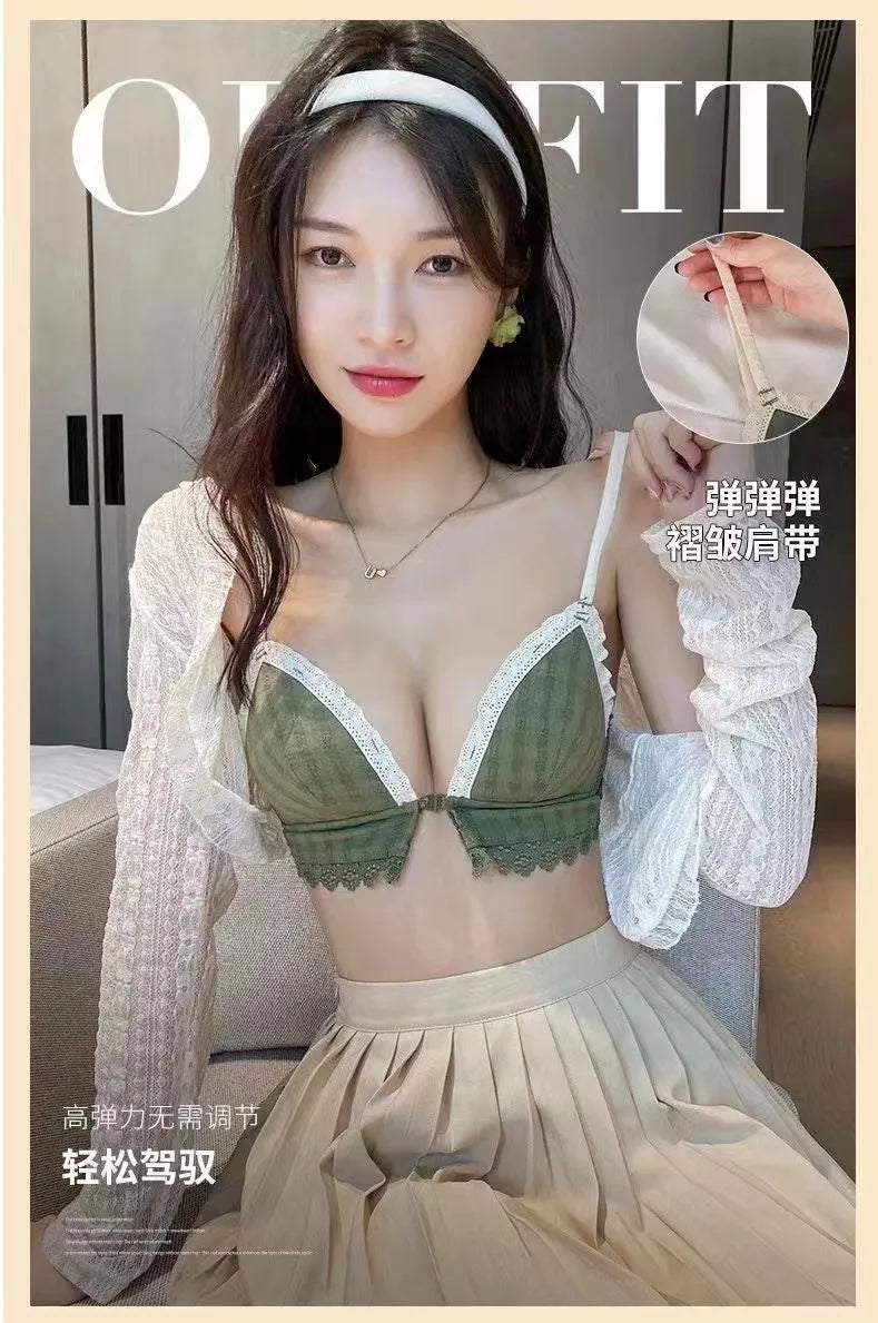 Front Button Wireless Bralette for Women – Lightweight Push-Up Comfort Bra