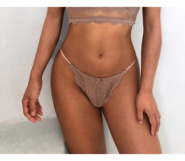 INTIMO SECRETS Adjustable Lace Thong - Sexy Transparent Half-Wrap T-Back