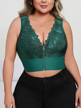INTIMO SECRETS Plus Size Plunge Push-Up Bra – Dark Green Front-Zip Lingerie