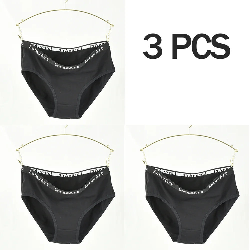 3PCS Women's Cotton Underwear High Elastic Letter Waistband Briefs Solid Color Fashionable Sports Soft Underwear