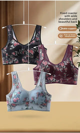 Plus Size Fixed Cup Bra Wireless Breathable Summer Thin Underwear One-Piece Vest Style for Middle-Aged And Elderly People