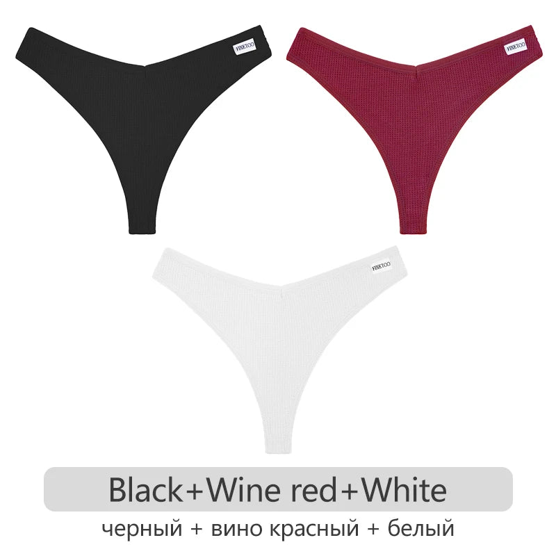 INTIMO SECRETS Women’s Cotton Thongs 3-Pack – Low-Rise Waffle G-String T-Back Panties S-XL