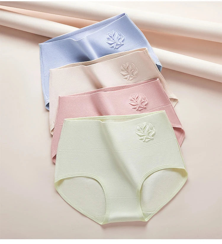 4Pcs High Waist Women Panties Body Shaper Underwear Cotton Sexy Ladies Briefs Slim Panty Breathable Solid Color Ladies Lingerie