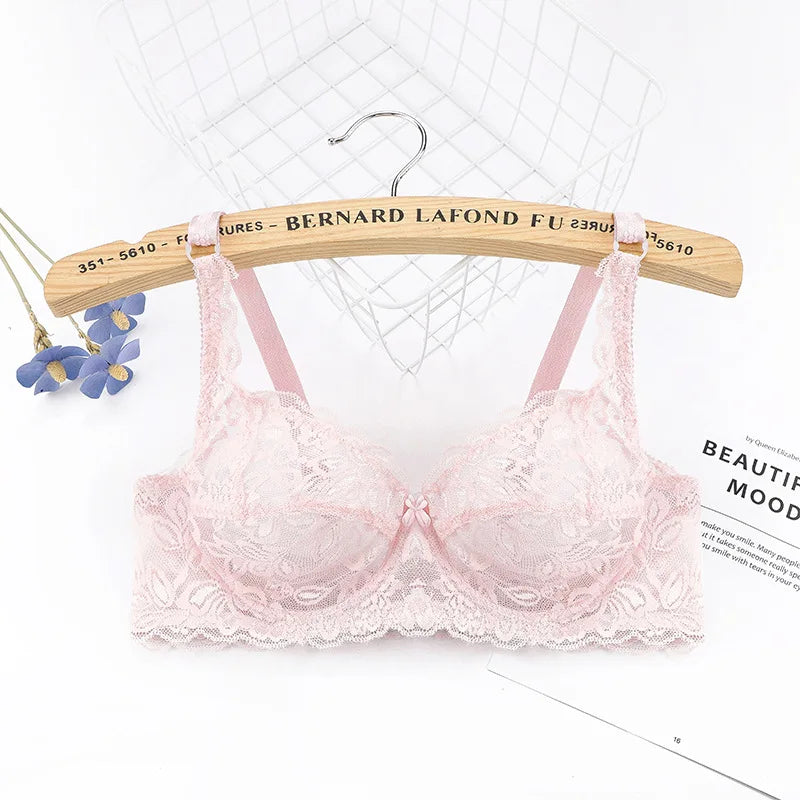 Plus Size Lace Push Up Bra Women Sexy Hollow Out Lingerie Lady Lace Transparent Underwear Female Embroidery Solid Bra
