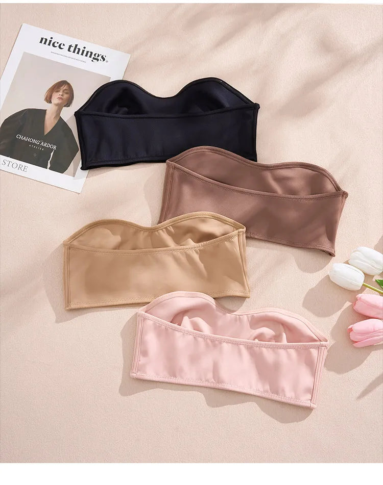 Hot Sale New Design Effective Slip-proof Side One Piece Bralette Padded Ice Silk Seamless Strapless Bra For Women