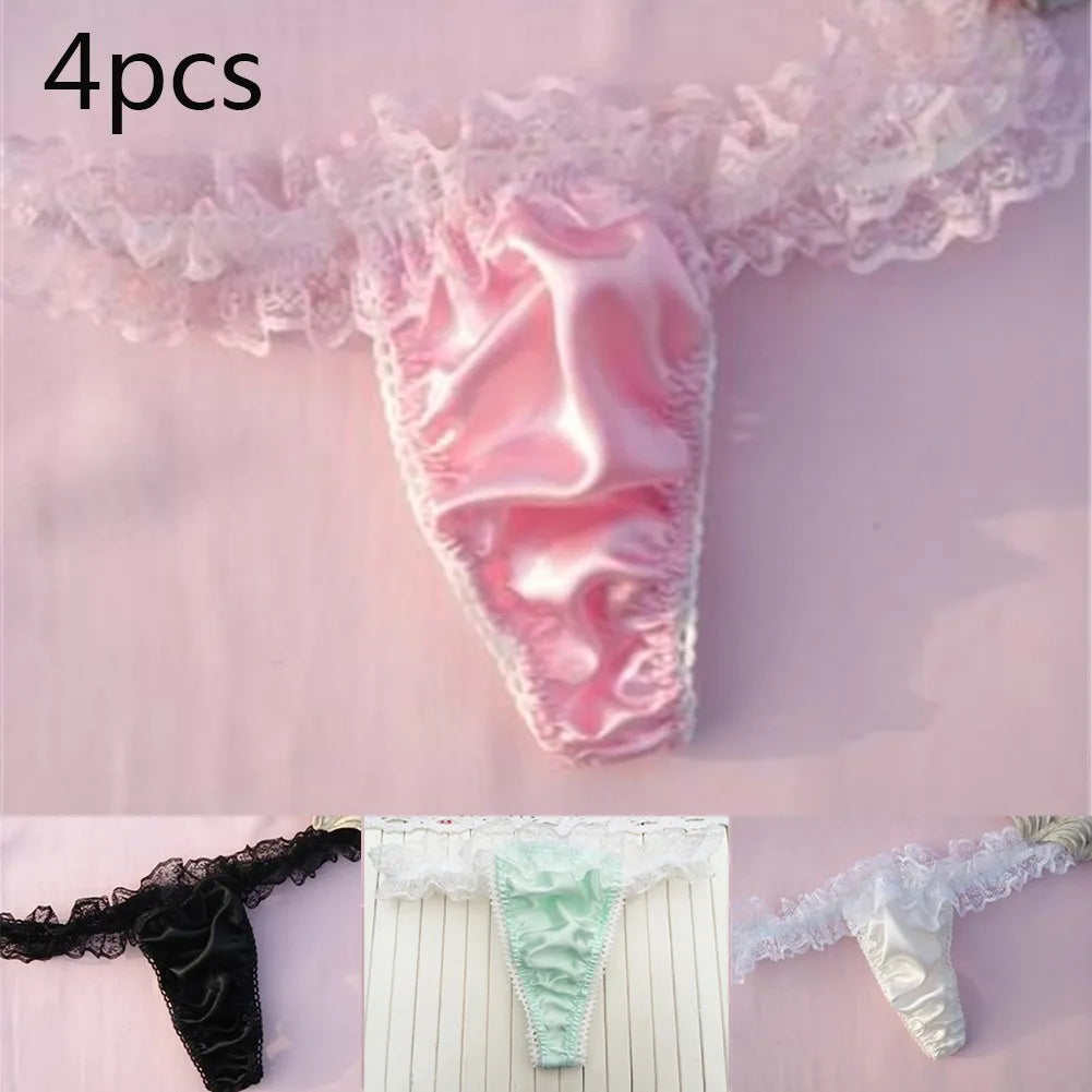 INTIMO SECRETS 1/4Pcs Women’s Sexy Thongs – Low-Waist Lace Splicing Silk G-String Underwear