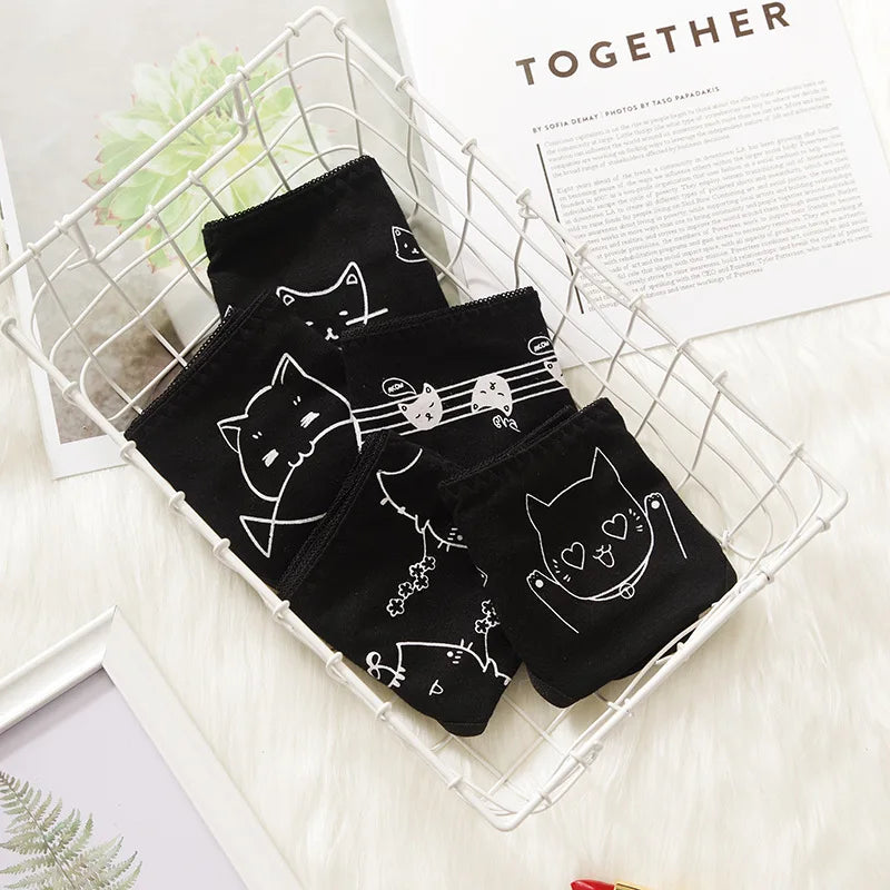 3 Pcs Cartoon Print Black Plus Size Triangle Underwear Cotton Panties Women's Breathable Soft Lingerie Girls Female Underpants