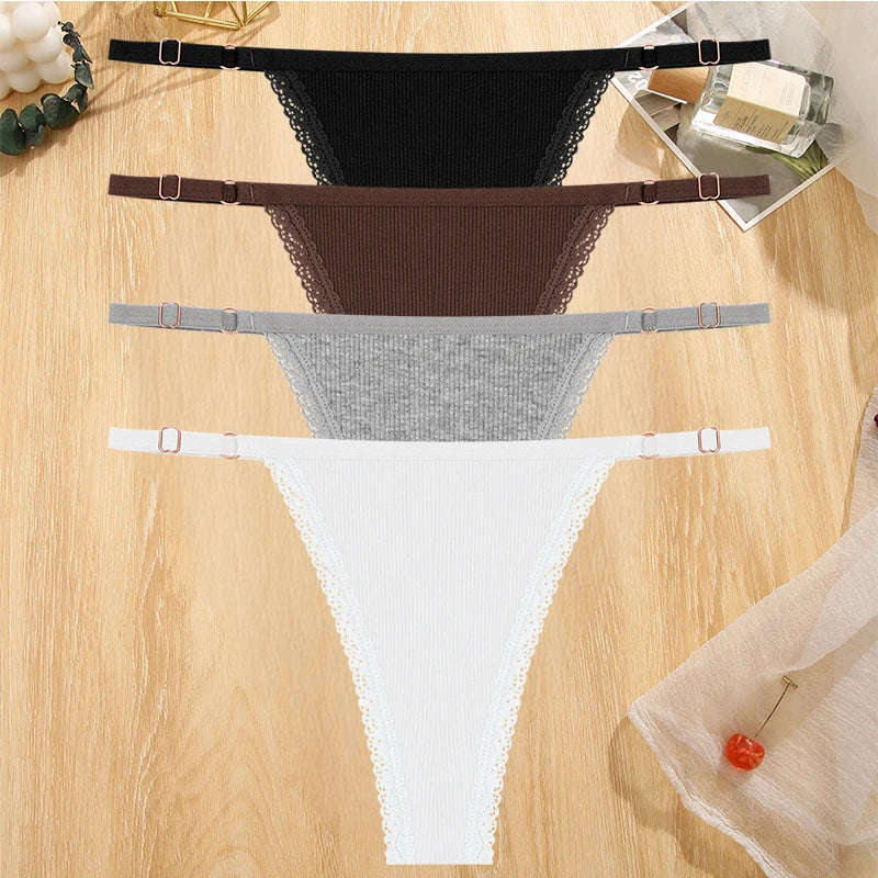 INTIMO SECRETS 4PCS Cotton Lace G-String – Low-Rise Thongs for Women