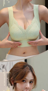 Seamless Lace Backless Bra Vest Fixed Cup Push-Up Side Breast Collection Wireless Vest Style Sleep Bra