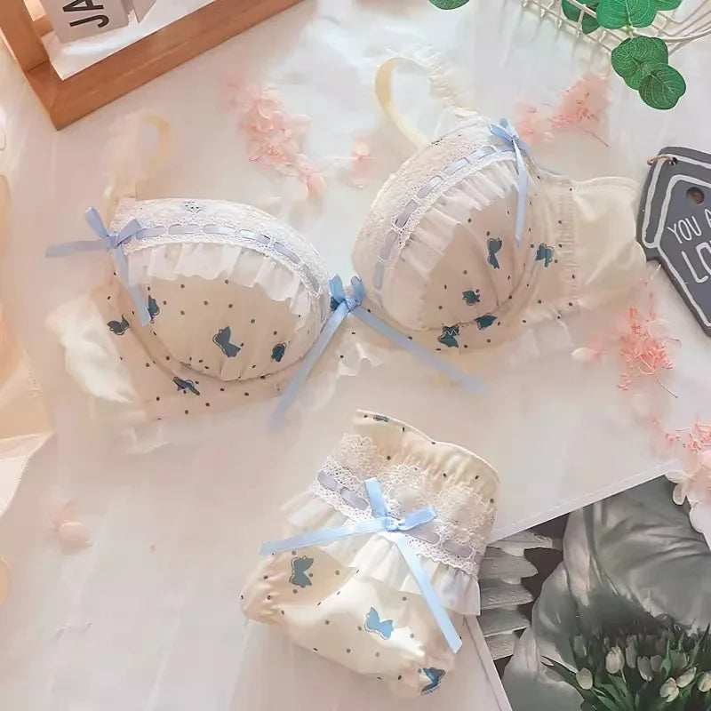 INTIMO SECRETS Lolita Japanese Cute Lace Bra – Small Chest, Wire-Free, Pull-Together