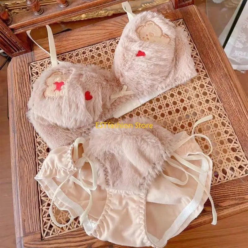 INTIMO SECRETS Anime Bear Plush Bra & Tie-Side Panty – Furry Lingerie Set