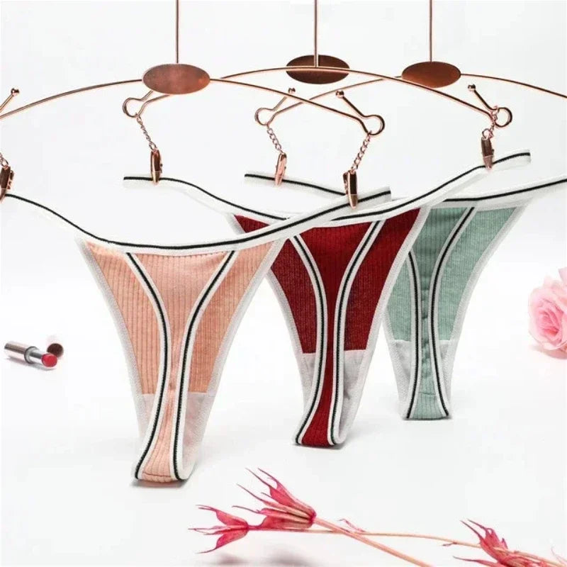 INTIMO SECREST Seamless Ribbed Cotton Thong Panties for Women