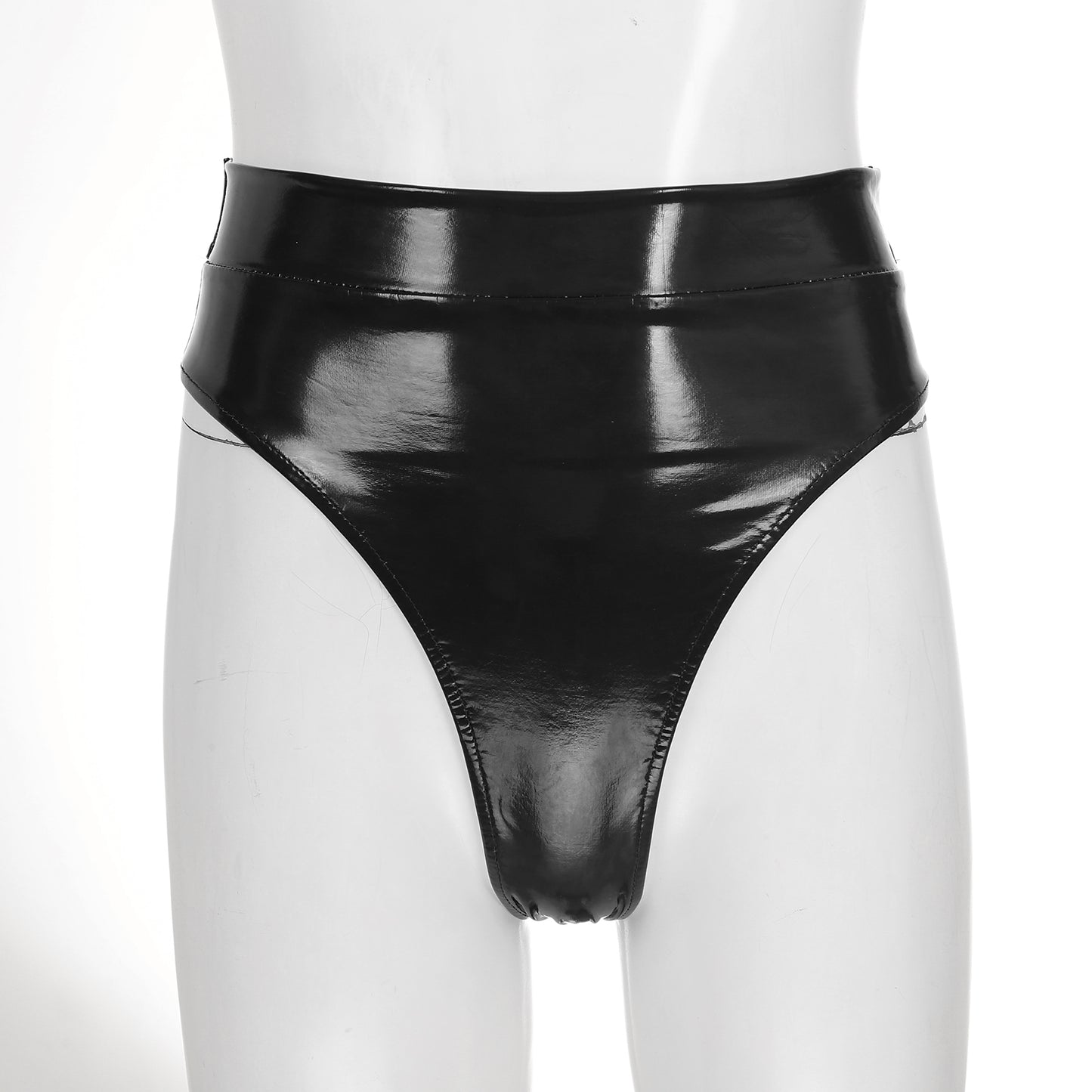 Womens Adult Sexy Thong Latex Panties Lingerie Wet Look Patent Leather Briefs Underwear Buckle Belted Pole Dance PVC Panties