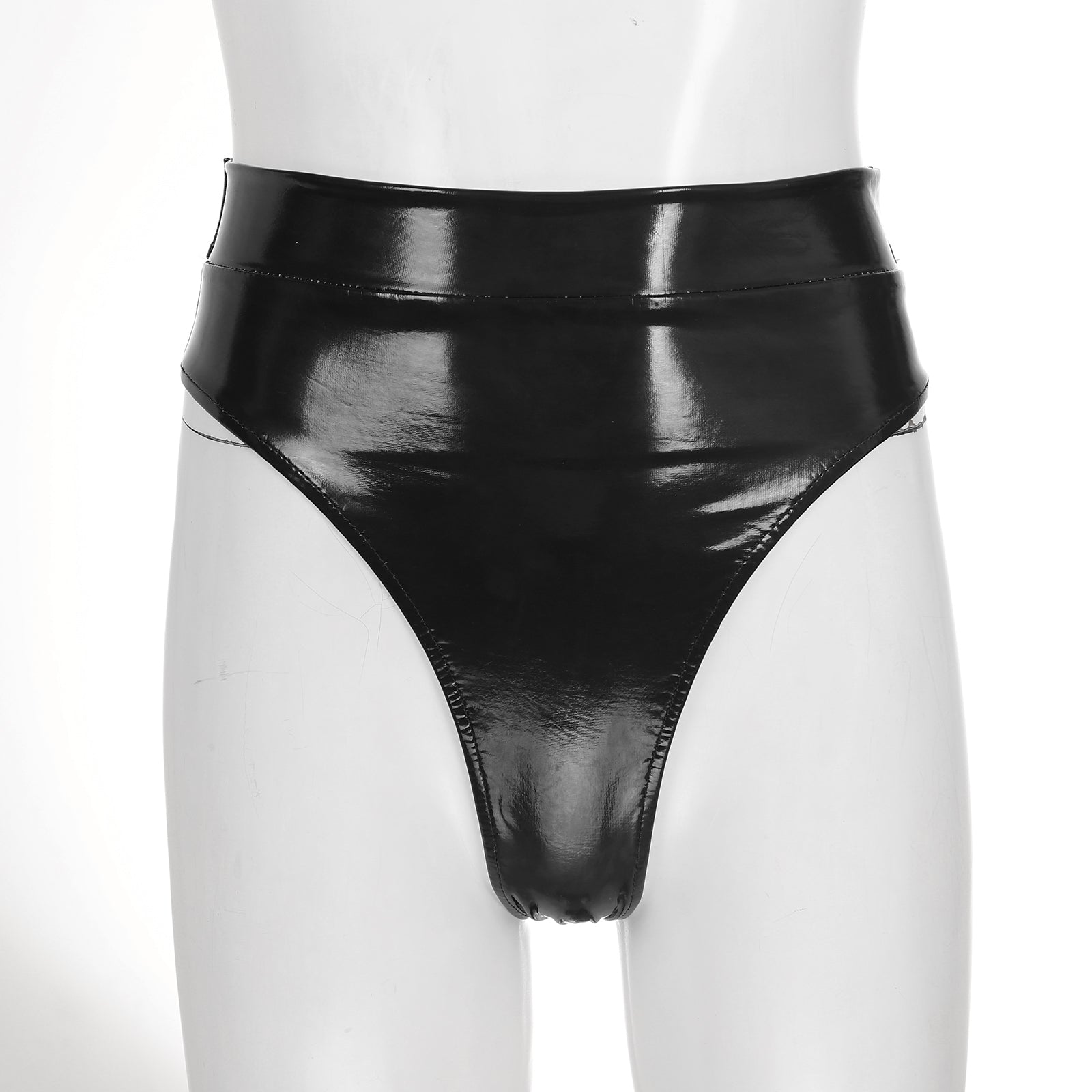 Womens Adult Sexy Thong Latex Panties Lingerie Wet Look Patent Leather Briefs Underwear Buckle Belted Pole Dance PVC Panties