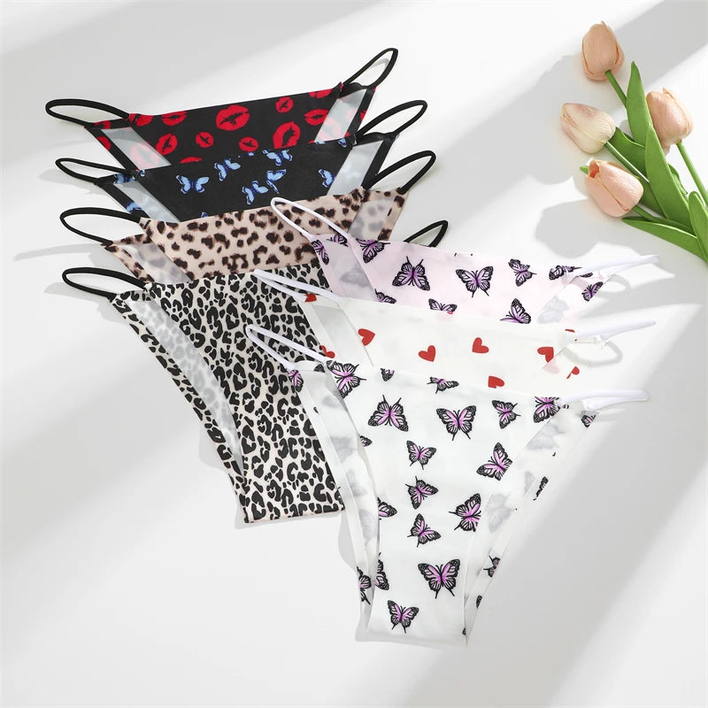 4Pcs/Set Graphic Print Briefs Women Seamless Ultra-thin Panties Sexy Low Waist Leopard Love Underwear Girls Breathable Lingerie