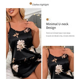 Women Nightwear Home Clothes Sexy Black Floral Printing Nightdress Sleepwear Nightshirts Silk Sleepshirts Nightgowns For Woman