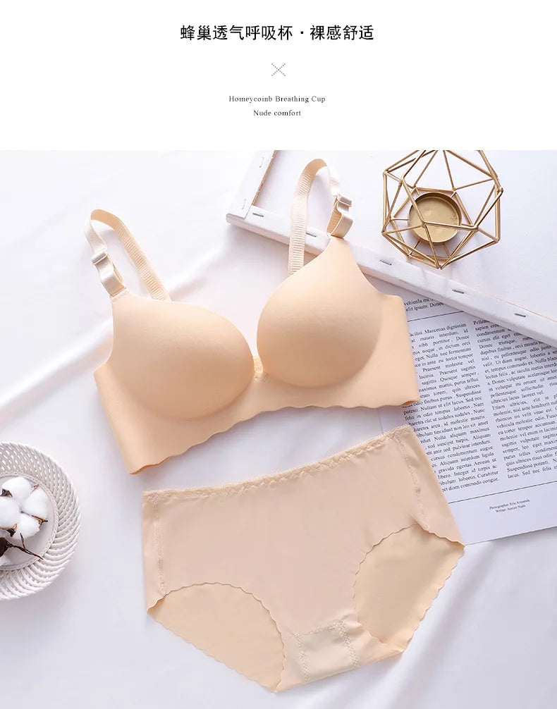 Sexy Push Up Bra Corset Wireless One-Piece Breathable Underwear Gathered Uphold Bra Set for Women Lingerie Seamless Bralette