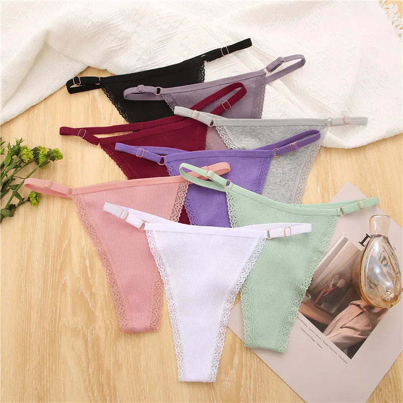 INTIMO SECRETS 4PCS Cotton Lace G-String – Low-Rise Thongs for Women