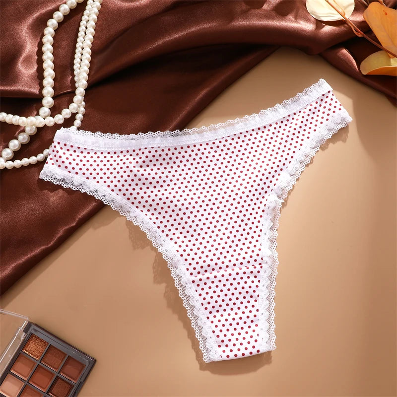 INTIMO SECRETS 3PCS Dot Print Thongs – Seamless Low-Waist Lace G-String Underwear for Women