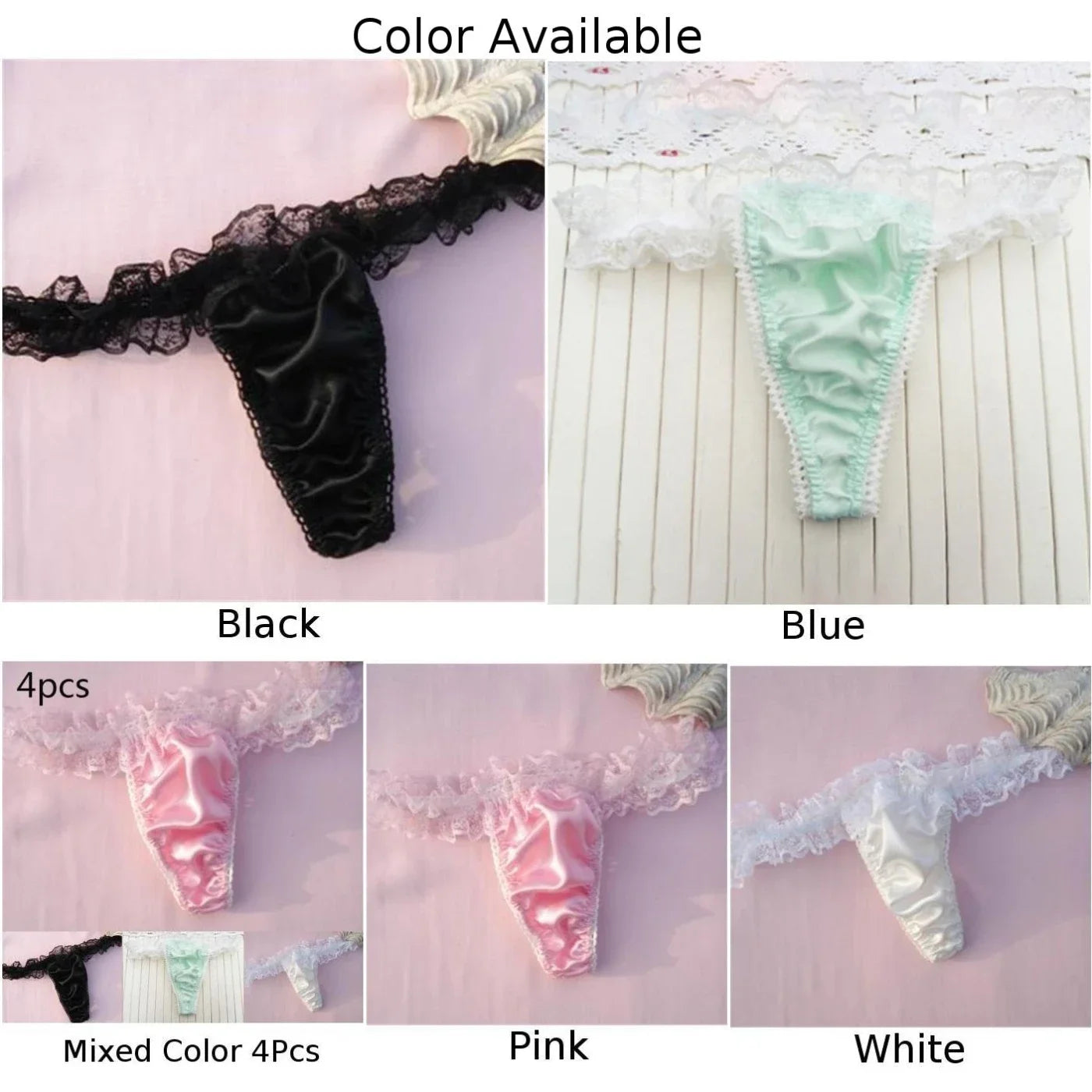 INTIMO SECRETS 1/4Pcs Women’s Sexy Thongs – Low-Waist Lace Splicing Silk G-String Underwear