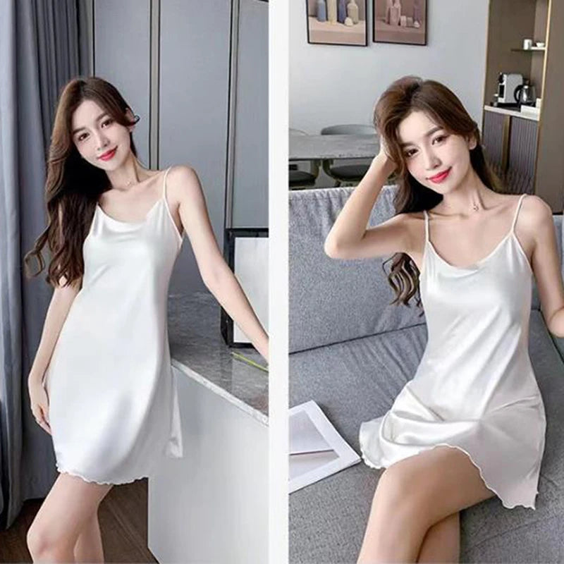 Sexy Pajamas Women's Silk Suspender Nightdress Ladies Ice Silk Thin Halter Home Service
