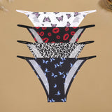 4Pcs/Set Graphic Print Briefs Women Seamless Ultra-thin Panties Sexy Low Waist Leopard Love Underwear Girls Breathable Lingerie