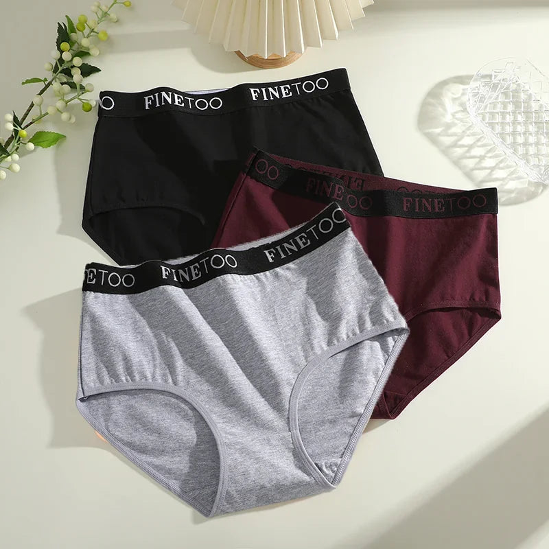 Finetoo 3Pcs Women's Cotton Briefs Women Seamless Plus SizePanties Breathable Underwear Female Low Waist Soft Lingerie S-XXL