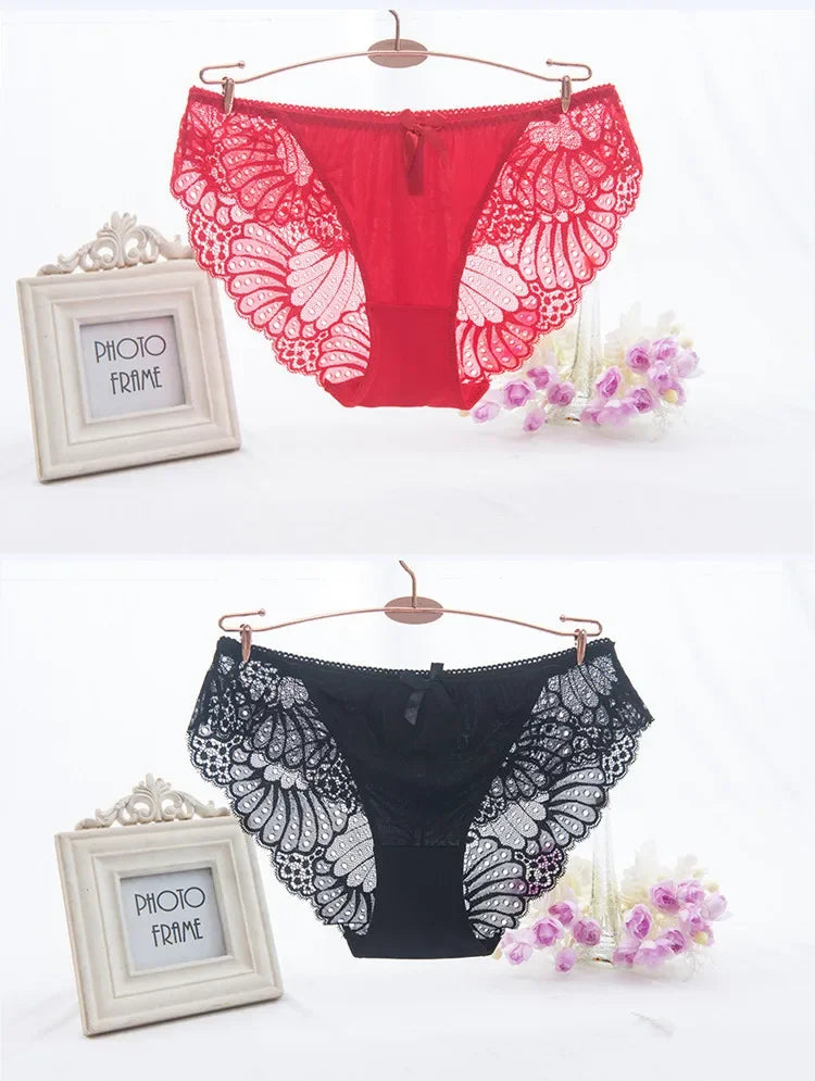 Hot Selling Item Fashion Women Underwear Sexy Lace Transparent Low Waist Hollow T Back Panties Lady Briefs Big Size M-3XL