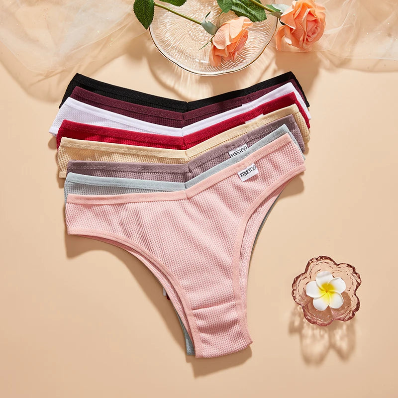 3PCS/Set Brazilian Underwear Women Panties Waffle Cotton Panties FINETOO Female Underwear Briefs Intimates Women Lingerie S-XL