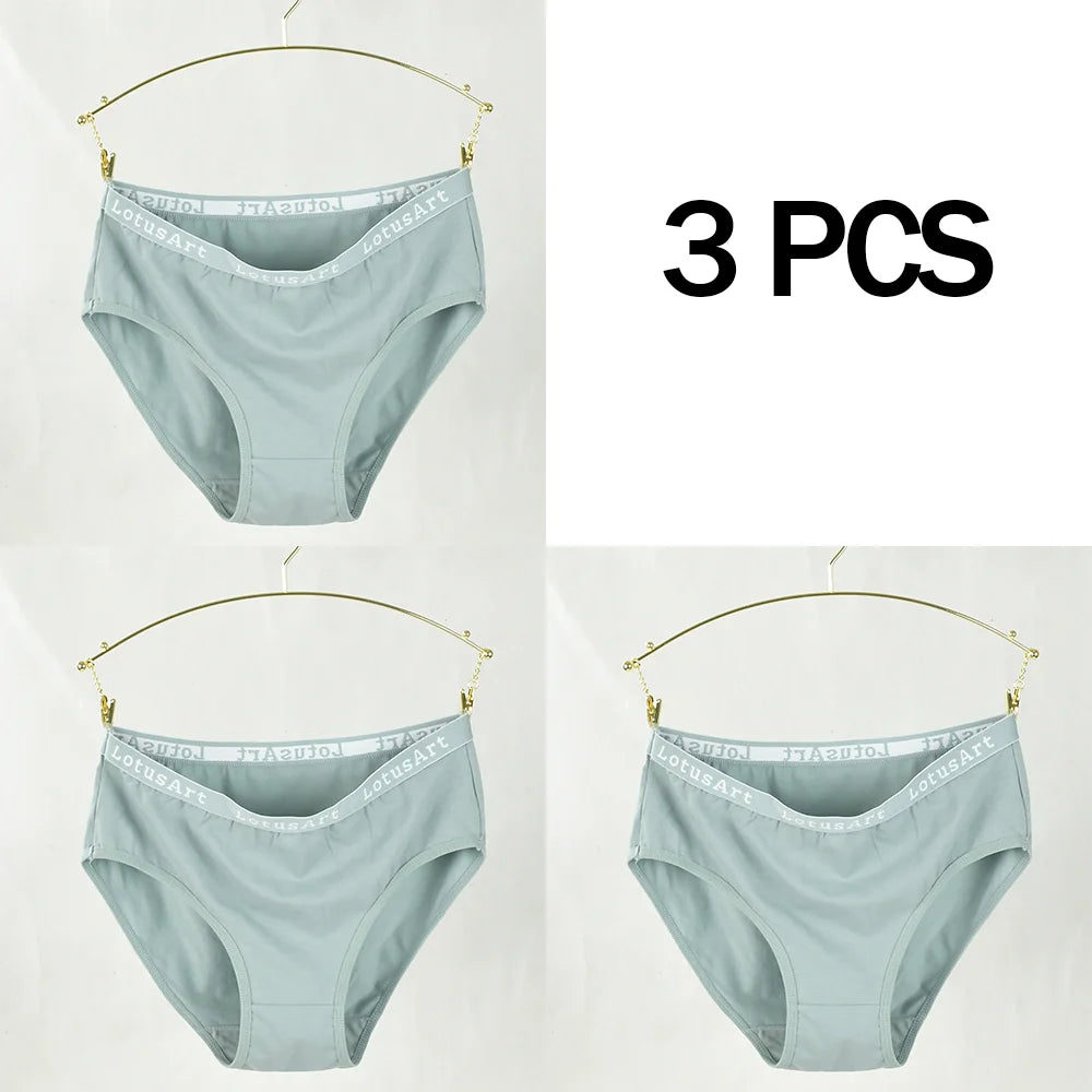 3PCS Women's Cotton Underwear High Elastic Letter Waistband Briefs Solid Color Fashionable Sports Soft Underwear