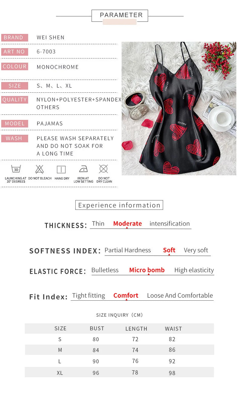 Valentine's Day Red Lip Print Satin Slip Nightdress V Neck Backless Mini Sleep Dress Women's Sleepwear Dresses