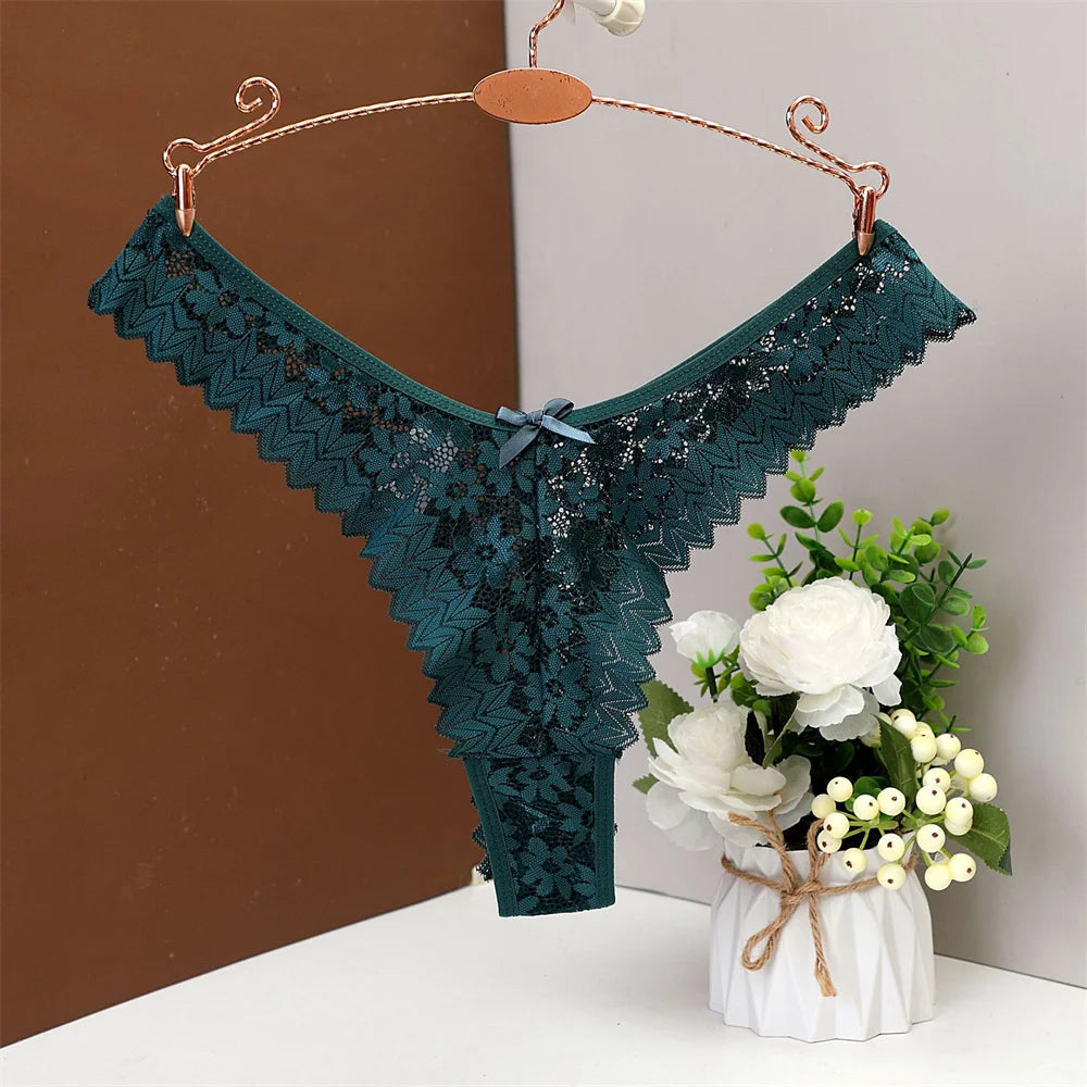 INTIMO SECRETS Mid Waist Sexy Lace Thong – Hollow Out G-String Underwear for Women, Plus Size S/M/L