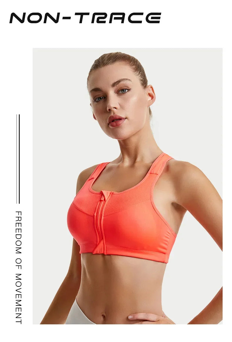 INTIMO SECRETS Women’s Shockproof Sports Bra – Front Zipper Yoga Vest