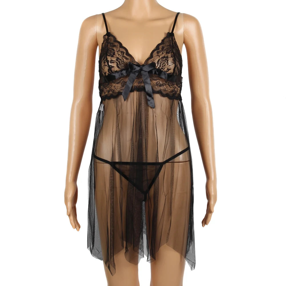 2024 New Lace Sexy Women Nightgown Split Sexy Short Skirt Pajama Sheer Seduction Set With G-String Split Dress For Women Gift