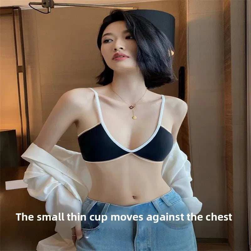 Women's Thin Summer French Style Sexy Deep U Shell Cup Bra Wireless Seamless Fashionable Underwear Comfortable Home Clothes