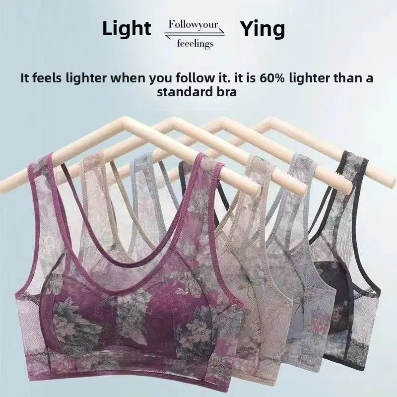Plus Size Fixed Cup Bra Wireless Breathable Summer Thin Underwear One-Piece Vest Style for Middle-Aged And Elderly People