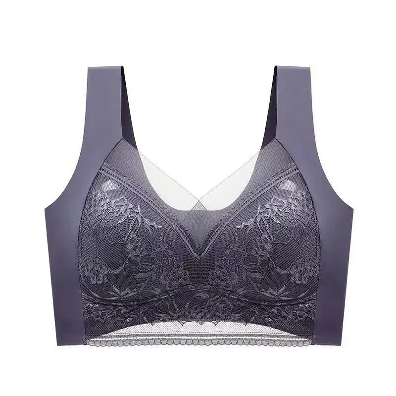 INTIMO SECRETS 4-Piece Lace Push-Up Bra Set – Ice Silk Deep V Bralette, Plus Size L-5XL