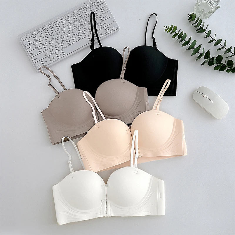 FINETOO 1PCS Women's Push-up Strapless Bras Front Buckle Brassiere Sexy Girls Small Chest Underwear Front Closure Sexy Bra
