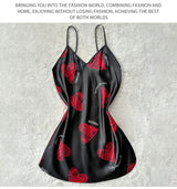 Print Satin Slip Nightdress V Neck Backless Mini Sleep Dress Women Sleepwear Dresses Nightgown Cosplay Sexy Pajama