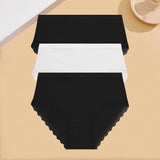 INTIMO SECRETS 3PCS Cotton Lace Panties – Plus Size Women’s Mid-Waist Lingerie