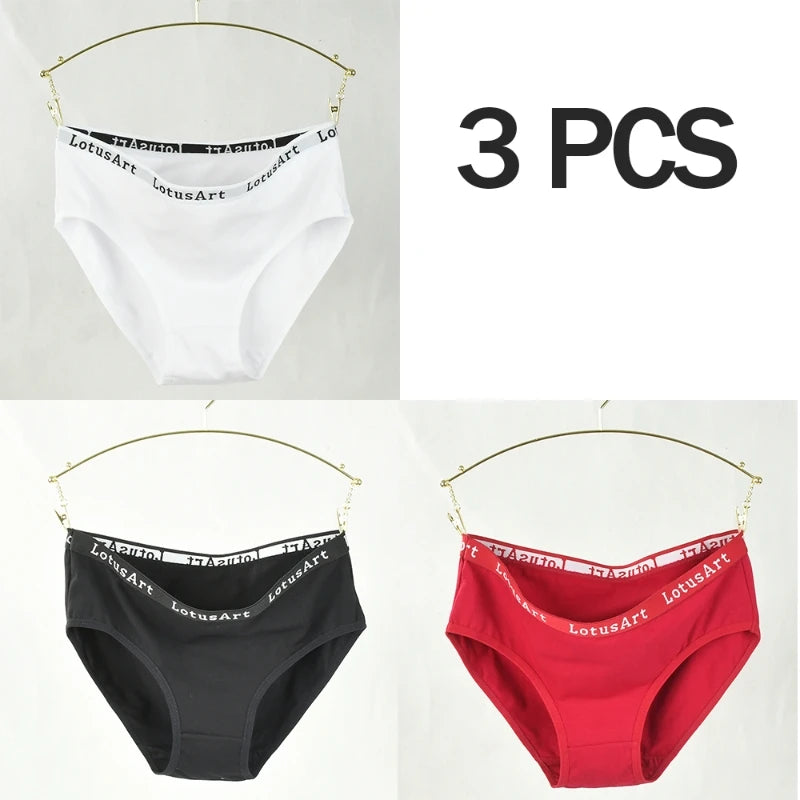 3PCS Women's Cotton Underwear High Elastic Letter Waistband Briefs Solid Color Fashionable Sports Soft Underwear