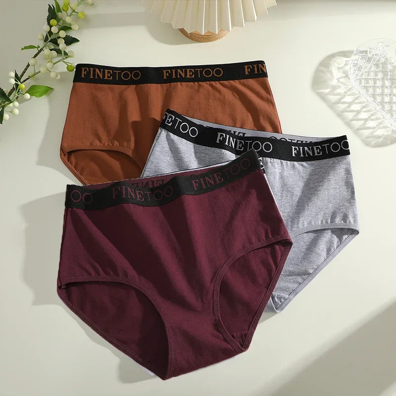 Finetoo 3Pcs Women's Cotton Briefs Women Seamless Plus SizePanties Breathable Underwear Female Low Waist Soft Lingerie S-XXL