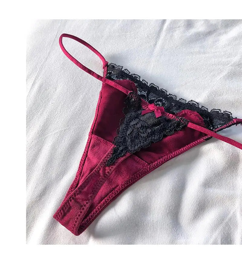 INTIMO SECRETS Embroidered Lace Thong – Seamless Satin T-Back G-String